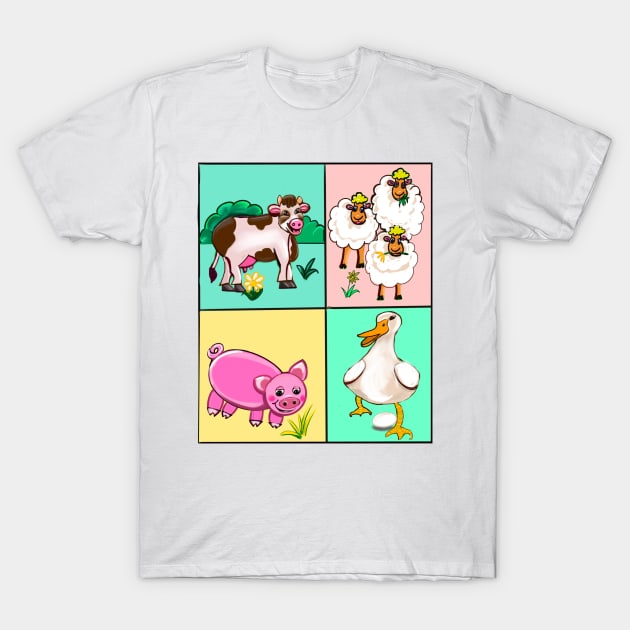 Farm animals - Old Macdonald had a farm squares..and on that farm he had a dog, cow, duck, sheep T-Shirt by Artonmytee